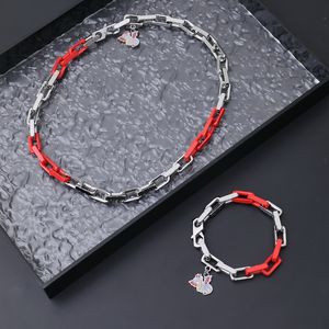 Europe America Fashion Necklace Bracelet Men Women Silver Metal Engraved V Letter Dragon Pendant Thick Chain Jewelry Sets M01489 M1262M