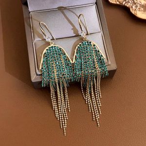 Dangle Earrings Inlaid Green Blue Rhinestone Drop For Women Luxury Long Tassel Vintage Statement Party Wedding Female Jewelry