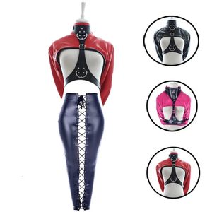 BDSM Leather Harness Exposed Breast Straitjacket Chest Belt Bondage Fetish Role Play Costumes Sex Toy for Women 240106