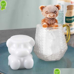 Strumenti per gelato Cartoon Bear Ball Maker Food Grade Sile Cocktail Whisky Drink Coffee Cube Mould Fai da te rotondo Mod Attrezzo da cucina Drop Deli Dhejj