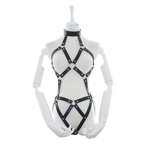 Bondage Gear Lingerie Goth Fetish Harness Halloween Costume Erotic Set Sexy Women PU Leather Full Harness Restraint Set Bdsm 240106