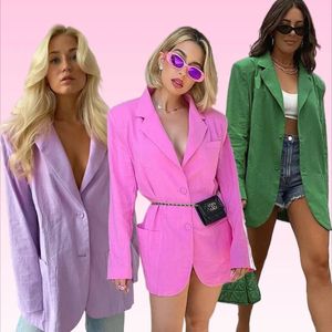 Blazers femininos rosa casual oversized colorido solto longo terno jaqueta outono moda botões verdes simples harajuku senhora do escritório 240105