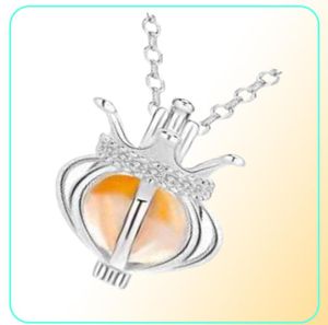 Collana con ciondolo a corona con goccia d'acqua in argento sterling 925, gabbia con cono scavato, sfera di olio essenziale, aromaterapia, medaglione di perle, regalo di gioielli1827974