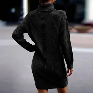 Casual Dresses Knitting Dress Cozy Turtleneck Knit For Women Long Sleeve Pullover Sweater Warm Winter Robe Elegant Solid Color Mini