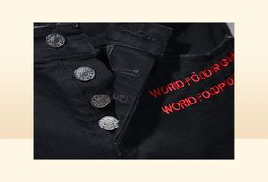 European and American Style Black Nail Holes Men039s Jeans Slim Stretch Letter Embroidery Denim Pants Pantalons Pour Hommes8956952