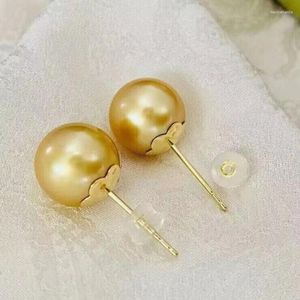 Dangle Earrings Gorgeous 10-11mm South Sea Round Gold Pearl Stud Earring18k Sterling Silver 925 For Women