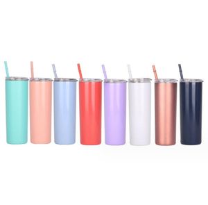 Dual Lids! Blank Sublimation Tumbler with Black Grey handle Lid 20oz STRAIGHT skinny tumbler Stainless Steel Vacuum Tumbler with Lids Straws