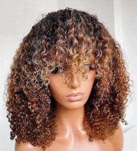 Destaque curto bob 13x6 perucas dianteiras do laço transparente com franja 180 densidade franja completa laços peruca de cabelo humano para mulher encaracolado 360 fr8136910