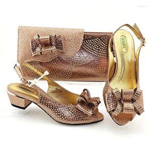 Dress Shoes QSGFC Arrival Italian Design Selling Peach Color Special Narrow Band And Cross-tied Style Women Heel Bag Set