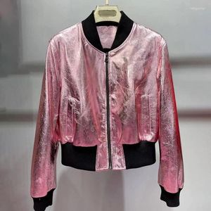 Senhora de couro feminino jaquetas luxo 2024 primavera outono moda brilhante casaco genuíno pele carneiro fg5439