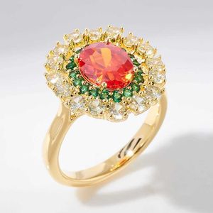 Band Rings TIRIM Trendy Colorful Cluster Style Women Band Rings Orange Color Oval CZ for Festival Wedding Engagement Jewelry AccessoriesL240105