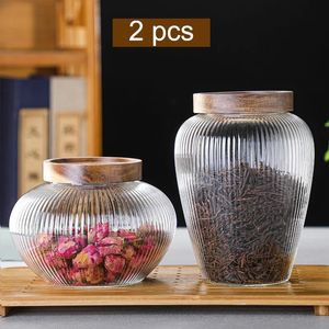 Coperchio in legno Contenitore ermetico in vetro Contenitore per cucina Bottiglie Vaso Contenitore per alimenti Grani Tè Pu'er Lattina Chicchi di caffè Barattoli di caramelle 240106