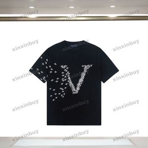 Xinxinbuy 2024 Men Designer Tee Tシャツ航空機の手紙印刷クルー首短袖