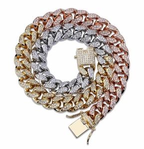 12mm Iced Out Zircon Miami Cuban Chain Link Necklace Choker Silver Rose Gold Color Chain Hip Hop Jewelry8250945