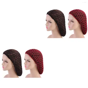 BERETS 4 PCSハンドクラフトかぎ針編みネットハットロングスリーピングヘア保護プロテクター（各色の黒い1PC）