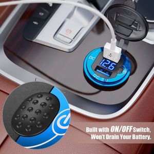 New Quick Charger Aluminum QC3.0 Dual USB Car Charger with Switch Button LED Voltage Display for 12V 24V Cars Boats Motorcycle