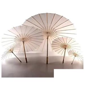 Umbrellas Bridal Wedding Parasols White Paper Umbrellas Beauty Items Chinese Mini Craft Umbrella Diameter 60Cm Wholesale Drop Delivery Dhzkd