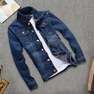 Men Denim Jacket Autumn Winter Jeans Long Sleeve Slim Fit Turndown Collar for Working 240105