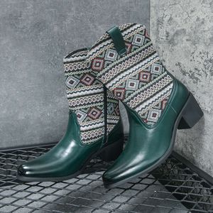 New Fashion Embroidered Cowboy for High Heel Designer Size 38-46 Leather Western Boots Men Bota Masculina