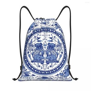 Shopping Bags Pugs In Chinese Porcelain Drawstring Backpack Sports Gym Bag For Men Women Oriental Chinoiserie Pattern Sackpack