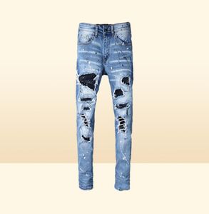 Классические дизайнерские мужские джинсы с принтом и вышивкой, роскошные джинсовые мужские джинсы с дырками для мотоциклов039s, модная уличная одежда, мужские дизайнерские брюки2357629