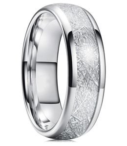 8mm volfram Mens Ring Inlay Meteorite Silver Polished Wedding Bands Men039S 316L rostfritt stål Ringstorlek 7136354961