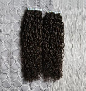Mongolische verworrene lockige Tape-in-Echthaarverlängerungen 200 g 80 Stück Afro-verworrenes lockiges Haar Hauteinschlag nahtlose Haarverlängerungen7482795