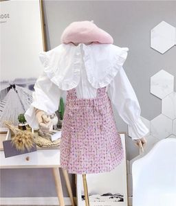 2020 wiosenna jesień Nowy przylot dziewczęta moda 2 sztuki garnitur topplaid spódnica dla dzieci gole