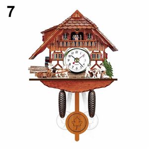 Relógio de parede cuco de madeira, alarme de tempo de pássaro, sino de balanço, relógio de alarme, decoração de arte para casa, estilo antigo h0922249p