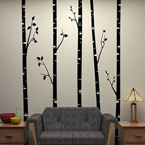 5 أشجار البتولا الكبيرة مع فروع ملصقات الجدار لغرفة الأطفال القابلة للإزالة جدار الفينيل الفن