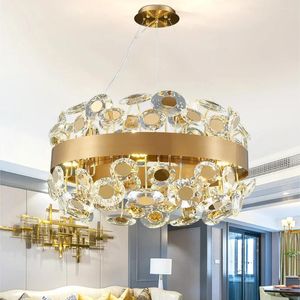 Avizeler yaratıcı tasarım kristal avize aydınlatma modern altın lüks yuvarlak kolye lemp oturma odası ev dekor asılı ışık fikstürü