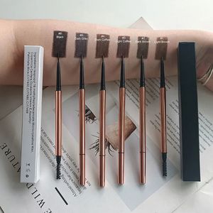 6 Farben Private Label Ultradünner Augenbrauenstift Custom Bulk Doppelköpfiger automatischer Rotationswasserdichter, nicht entfernender Make-up-Stift 240106