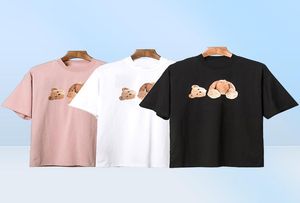 23SS Herrkvinnor nallebjörn tryckt tshirts svart vit rosa tee män kvinnor palm topp kort ärm tees designer bomullskläder 2022309375