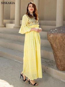 Elbise Ramazan Partisi Sizli Nakış Maksi Elbise İlkbahar Yaz Boho Sıradan Arap Bayanlar Elbiseler Pamuk High Citty kalitesi