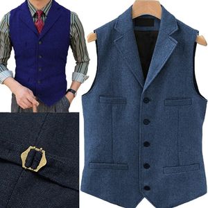 Tweed Herringbone Mens Suit Vest Slim Fit Notch Lapel med 4 fickor Groomsmen Wedding Waistcoat för 240105