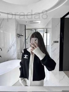 Wool Knitted CardiganWomen's Sweaters Designer Womens Knits & Tees designer New Arc Embroidery Black and White Classic Contrast Zipper Sweater Coat IVEH