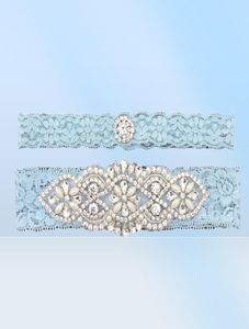 Blue Bridal Garters Crystals Pearls for Bride Lace Wedding Garters Belt Size From 15 to 23 inches Wedding Leg Garters Real Pi4445469
