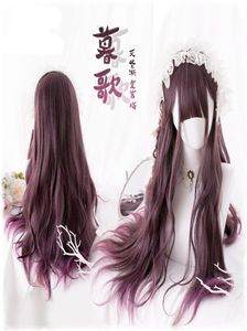 68 centimetri Quotidiano Gothic Harajuku Kawaii Carino Viola Sfumato Lolita Ricci Lunghi Capelli Sintetici Costume Cosplay Parrucca Cap4292249