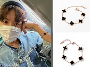 Clássico van jóias acessórios j-hope zheng hao estanho trevo pulseira feminino coreano simples ins sorte grama titânio pulseira de aço masculino