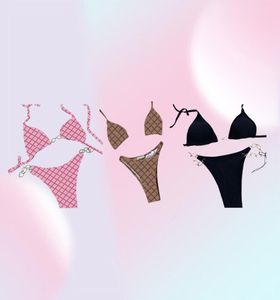 Vintage-Buchstaben bedruckte Bikinis, Bademode, sexy Damen-Badeanzüge mit geteilter Kette und Krawatte, Sommer, Pool, Party, Spa, Strand, BH, Slips, Tangas 6356428