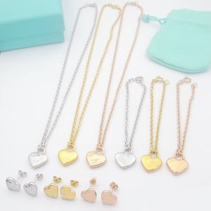 T Brand Love Heart Letter S 925 Necklace Earrings Bracelet Set Silver Alloy Elegant Unisex Jewelry New York