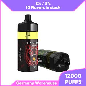 Happ Bar Hero Vapes 10 smaker 16 ml 650 mAh batteri 2% 5% 12000 engångscigaretter vapes laddningsbara elektroniska cigs ingen läckande 12k puff enorm ångfri frakt