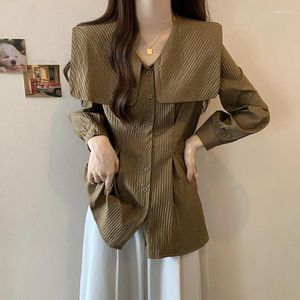 Blusas femininas tamanho grande outono gordinho mm coberto barriga topo para emagrecimento comprimento médio boneca pescoço camisa de manga comprida feminina