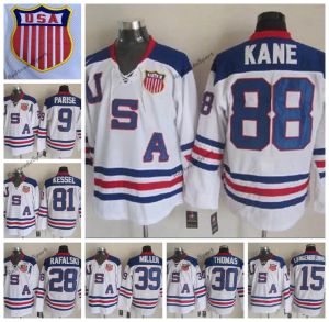 2010 Nation Team hokey formaları 88 Patrick Kane 9 Zach Parise 39 Ryan Miller 81 Phil Kessel 30 Tim Thomas 15 Jamie Langenbrunner Beyaz Stitc