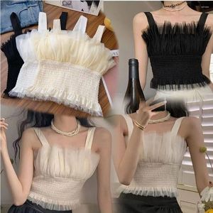 Kvinnors tankar French Style Balletcore Lace Camisoles Brassiere Tight Fitting Tank Top Crop Vest Wide Shoulder Strap Tops Women