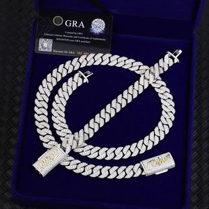Certificato GRA VVS D Colore Moissanite Diamante 15 mm Collana di gioielli con catena a maglie cubane ghiacciate Hip Hop