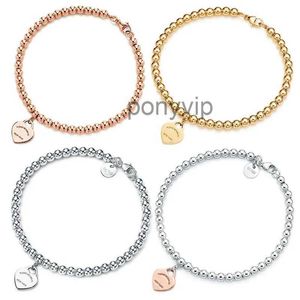 Net 100% 925 Silver 4mm Round Bead Love Heart-shaped Bracelet Female Thickened Bottom Plating for Girlfriend Souvenir Gift Fashion Charm Jewelry M18O