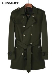 Mittellange Windjacke für Herren, militärgrün, doppelter regenfester Trenchcoat, doppelter, modischer Wollfutter-Jugendmantel im britischen Stil 240106