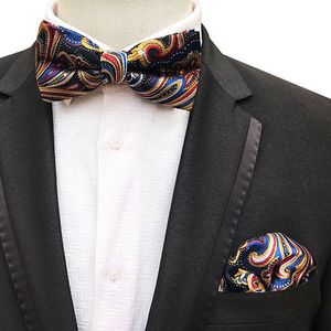 New Design Red Blue Navy Self Bow Tie And Hanky Set Silk Jacquard Woven Men BowTie Pocket Square Handkerchief Suit Wedding Party