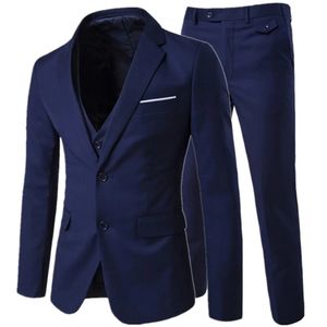 Blazer Vest Pants Business Gentleman 3 Suit Pieces Set / Groom Wedding Classic Solid Slim Dress Men High End Jacket byxor 240106